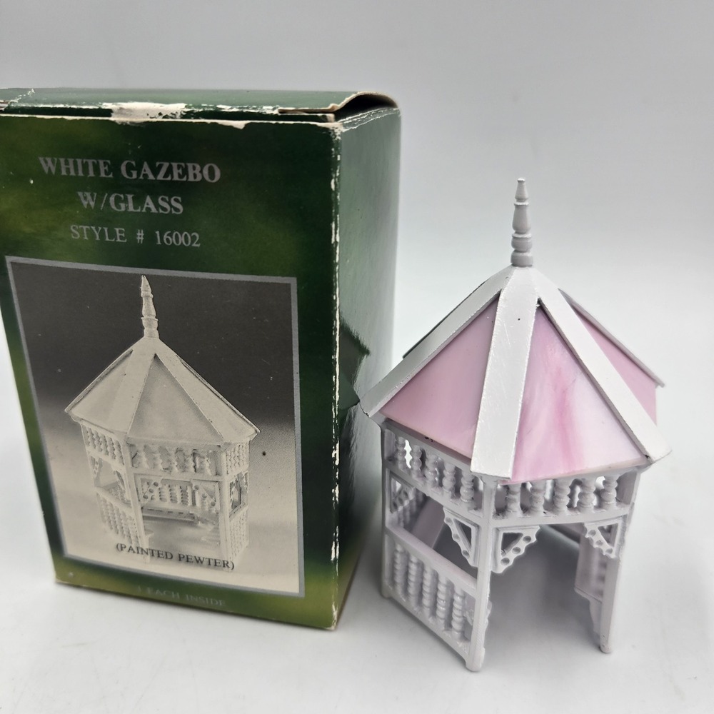 VTG Forma Vitrum 16002 Vitreville Collection White Gazebo W/Glass RARE Pewter